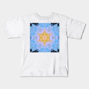 Mosaic Mandala Flower Blue and Yellow Kids T-Shirt